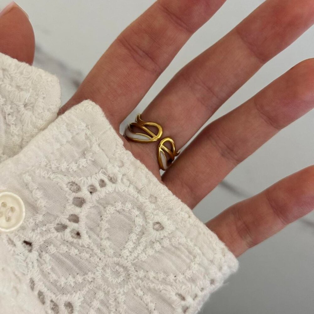 SKU0059 Retro Gold White Minimalist Adjustable Ring Stainless steel+gift bag - Picture 4 of 6